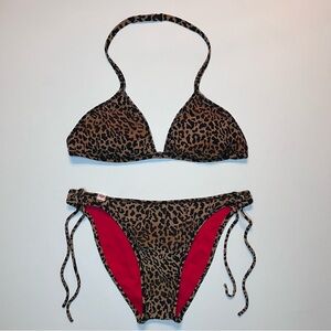 y2k Vintage Retro Roxy Leopard Print Red Reversible 2-Piece Bikini Women’s Small